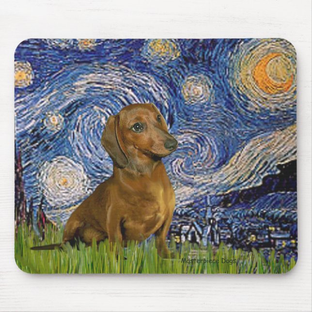 Tapis De Souris Dachshund (Marron1) - Nuit étoilée (Devant)