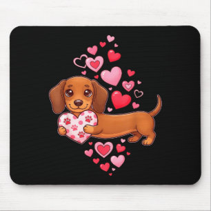 Tapis De Souris Dachshund mignon Saint-Valentin cœur drôle chiot D