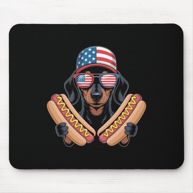 Tapis De Souris Dachshund patriotique drôle 4 juillet hotdog Ameri (Devant)