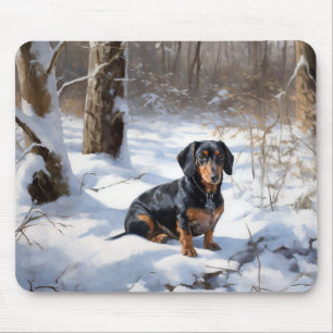 Tapis De Souris Dachshund Qu'Il Neige Noël