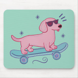 Tapis De Souris Dachshund Skateboard Cool Art de Chien Drôle