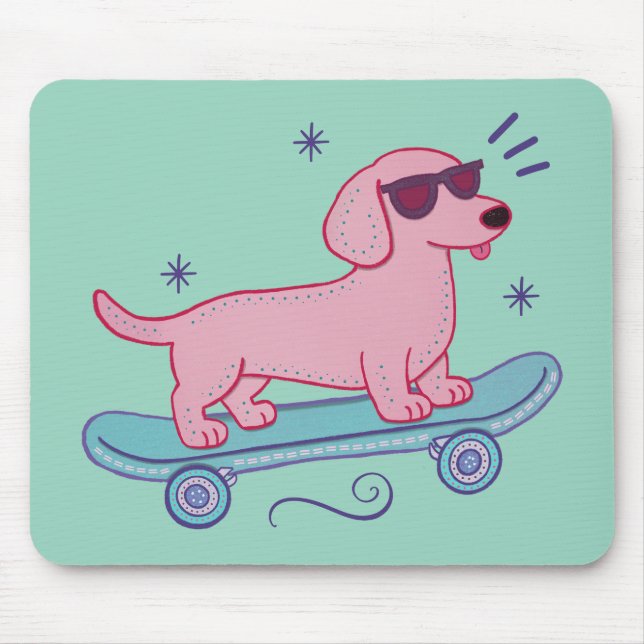 Tapis De Souris Dachshund Skateboard Cool | Art de Chien Drôle (Devant)