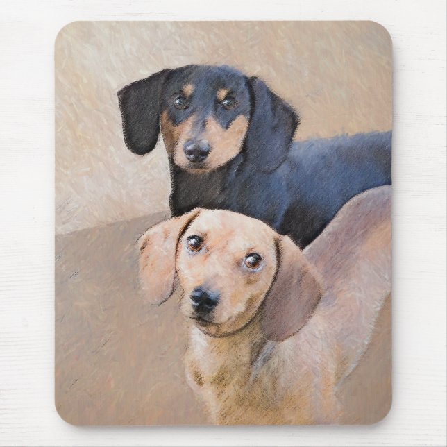 Tapis De Souris Dachshund (Smooth) Peinture - Art Chien original (Devant)