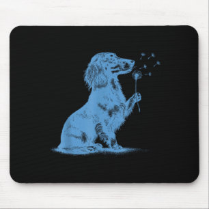 Tapis De Souris Dachshund soufflant des vœux sur un pissenlit amou