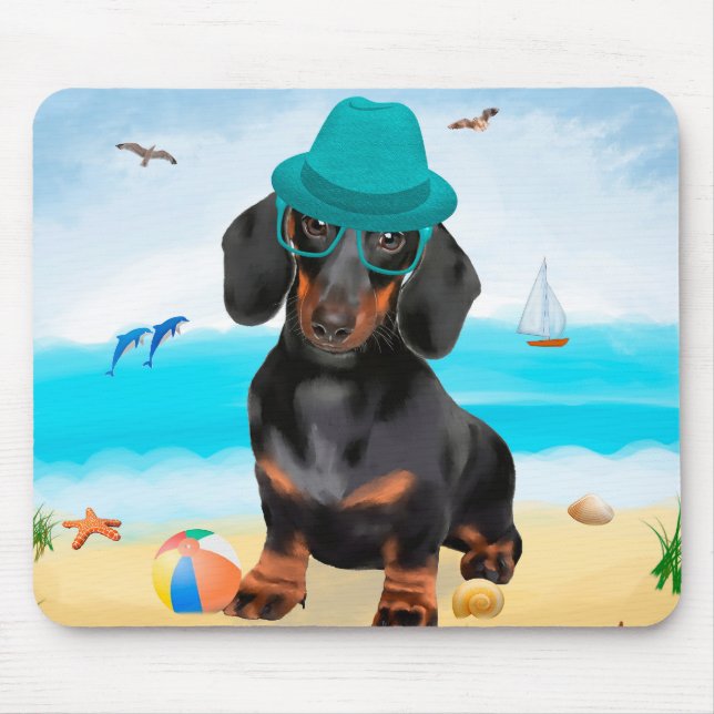 Tapis De Souris Dachshund sur la plage (Devant)