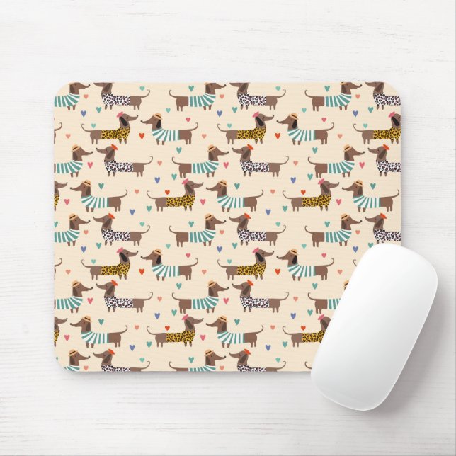 Tapis De Souris Dachshunds drôles en chapeaux et pulls (Avec souris)