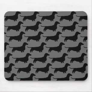 Tapis De Souris Dachshunds Wiener Chien Silhouettes Gris et Noir