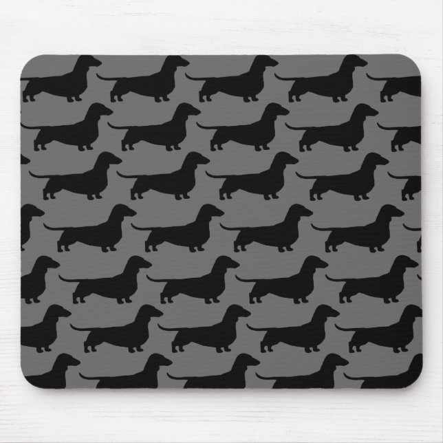 Tapis De Souris Dachshunds Wiener Chien Silhouettes Gris et Noir (Devant)
