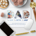 Tapis De Souris DAD Cutout Photo Collage Homme Mythe Légende Bleu<br><div class="desc">Ce design tendance pour papa met en scène le mot DAD en lettres découpées affichant 3 de vos photos préférées, avec "l'Homme, le Mythe, la Légende" comme slogan ci-dessous. Ce design convient à la Fête des pères, aux Anniversaires, à Noël, ou à toute occasion où vous voulez célébrer papa, et...</div>