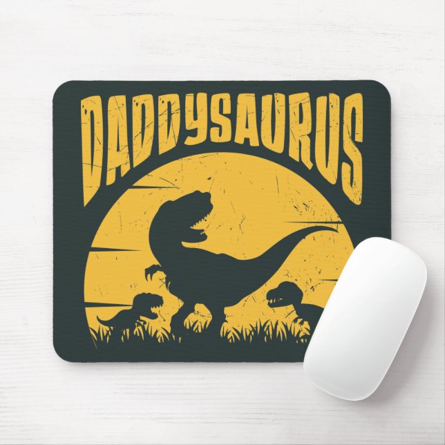 Tapis De Souris Daddysaurus Dinosaures Père Papa Noir Jaune (Avec souris)