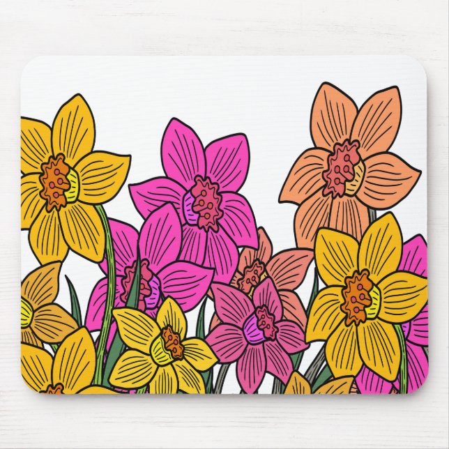 Tapis De Souris Daffodils colorés Fleurs Design (Devant)