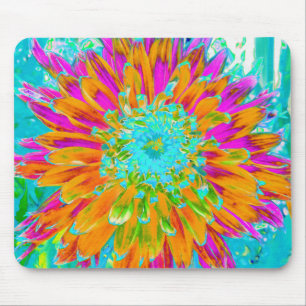 Tapis De Souris Dahlia décorative tropicale orange et rose chaud