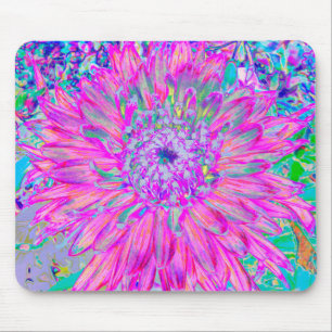 Tapis De Souris Dahlia en fleurs artistique rose bleu et violet