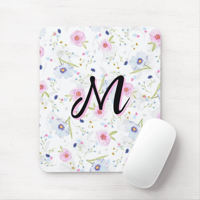 Tapis De Souris Dainty Wildflower Script Monogram M Coquette (Avec souris)