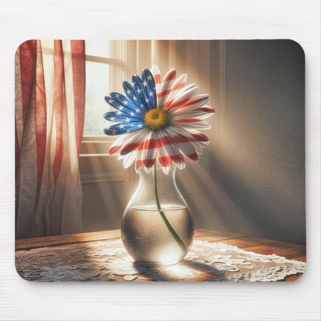 Tapis De Souris Daisée Drapeau Américain Dans Vase De Verre (Devant)