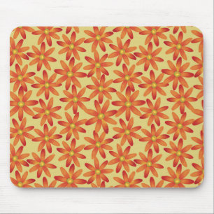 Tapis De Souris Daisy Floral Retro Sunburst en Jaune Chaud