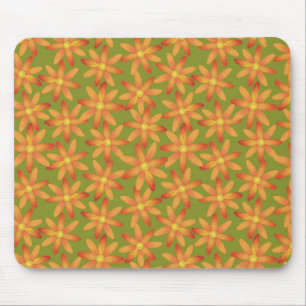 Tapis De Souris Daisy Floral Retro Sunburst en Jaune Chaud