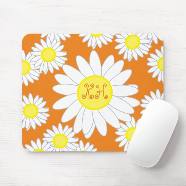 Tapis De Souris Daisy Monogram Orange Blanc et Jaune (Avec souris)