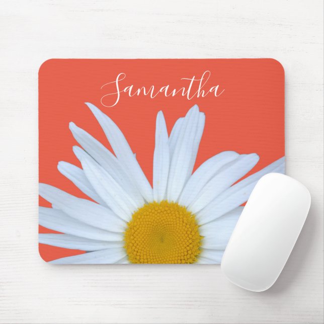 Tapis De Souris Daisy Orange Élégant Script blanc (Avec souris)