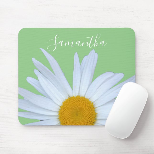 Tapis De Souris Daisy Photo Green Elegant White Script (Avec souris)