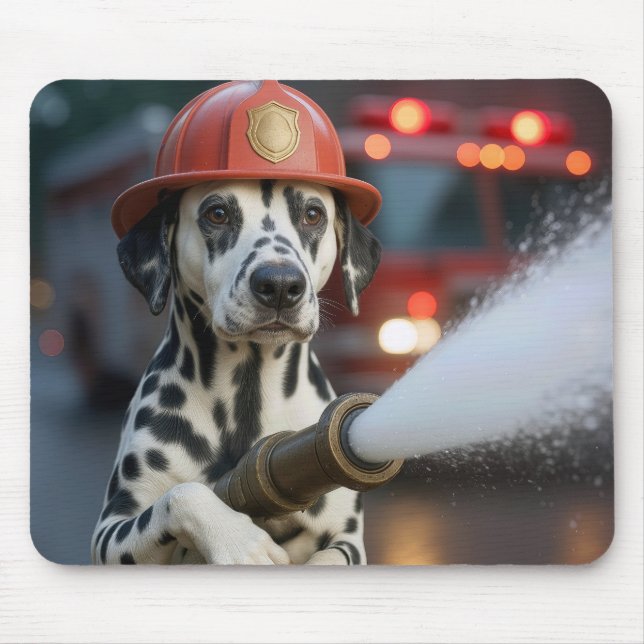 Tapis De Souris Dalmatien avec une lance à incendie (Devant)