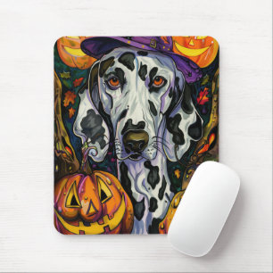 Tapis De Souris Dalmatien effrayant Chien Sorcière d'Halloween et 