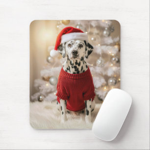 Tapis De Souris Dalmatien portant un pull de Noël rouge