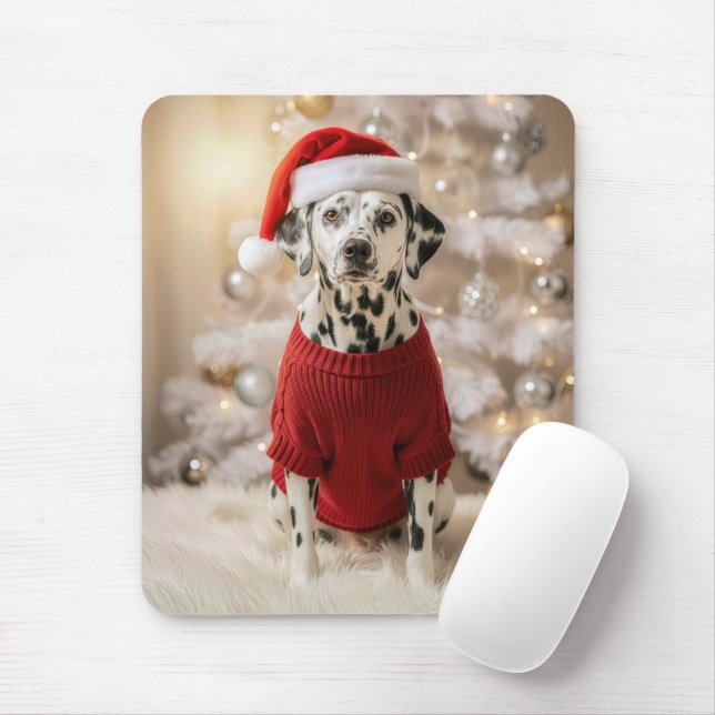 Tapis De Souris Dalmatien portant un pull de Noël rouge (Avec souris)