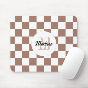 Tapis De Souris Damas carreaux marron moka blanc rétro Monogramme