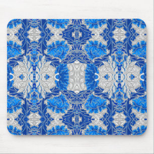 Tapis De Souris Damas florales, Sapphire bleu et gris
