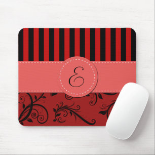 Tapis De Souris Damas Rouges, Rayures Rouges, Rayures, Monogramme