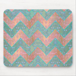 Tapis De Souris Damask Chevron Floral Rose et Menthe