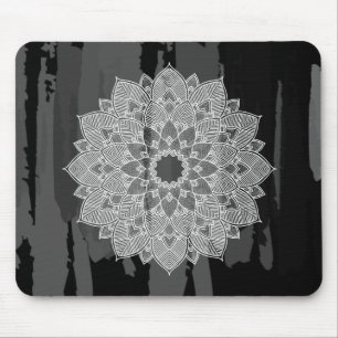 Tapis De Souris Damask Mandala Abstrait Black Watercolor Vintage