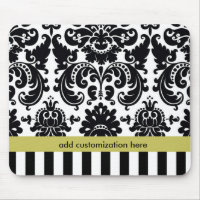 Tapis de souris Damask noir blanc chartreuse + ray