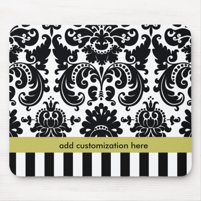Tapis de souris Damask noir blanc chartreuse + ray (Devant)