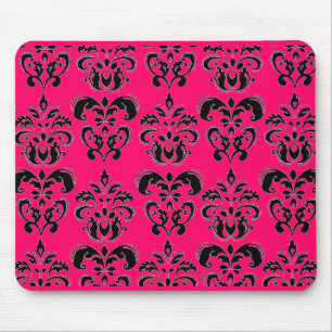 Tapis De Souris DAMASK NOIR ET ROSE, fuchsia
