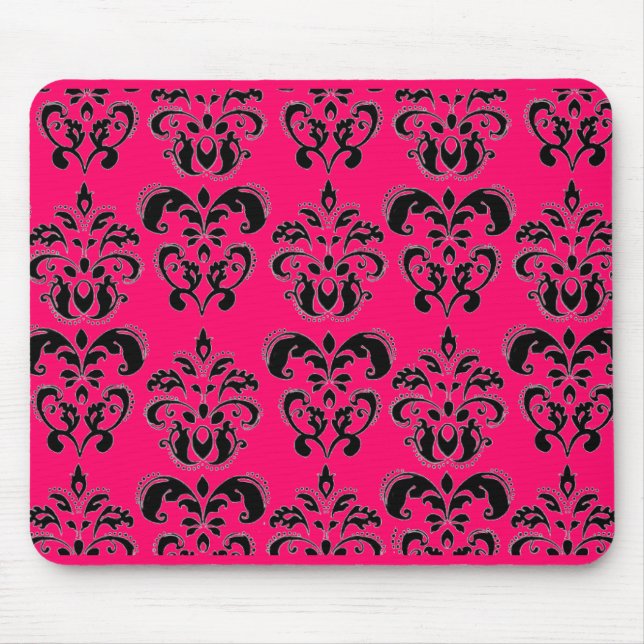 Tapis De Souris DAMASK NOIR ET ROSE, fuchsia (Devant)