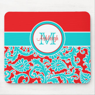 Tapis De Souris Damassé blanche décorée d'un monogramme Mousepad