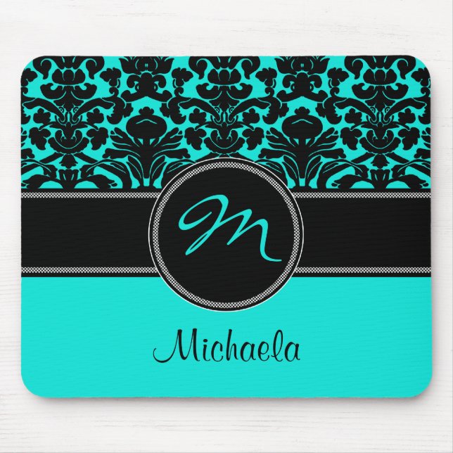 Tapis De Souris Damassé blanche Mousepad de noir d'Aqua de (Devant)