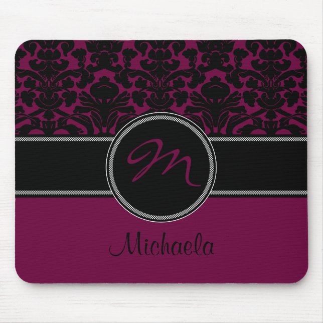 Tapis De Souris Damassé blanche Mousepad de noir de prune de (Devant)