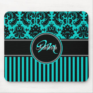 Tapis De Souris Damassé blanche Mousepad de rayure de noir d'Aqua
