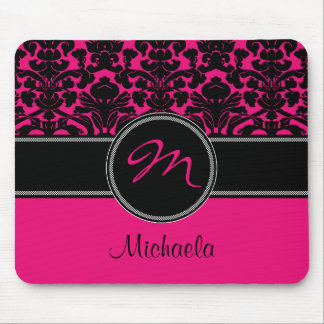 Tapis De Souris Damassé blanche noire rose Mousepad de monogramme