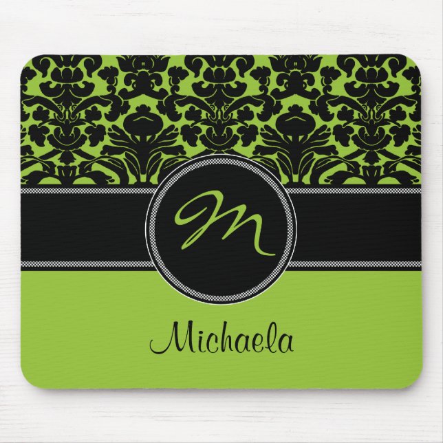 Tapis De Souris Damassé blanche noire verte Mousepad de monogramme (Devant)