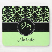 Damassé blanche noire verte Mousepad de monogramme
