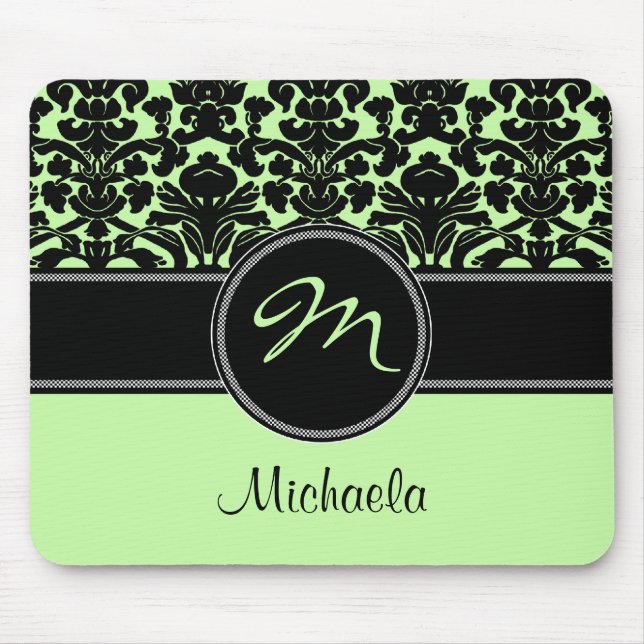 Tapis De Souris Damassé blanche noire verte Mousepad de monogramme (Devant)