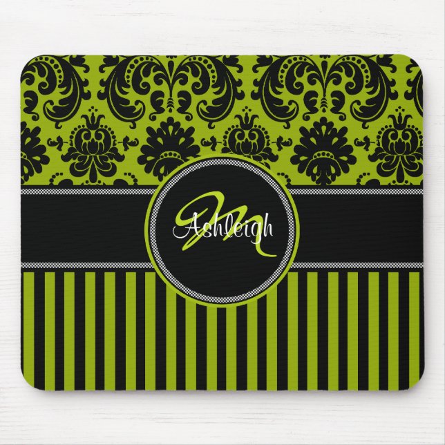 Tapis De Souris Damassé blanche noire verte Mousepad de rayure de (Devant)