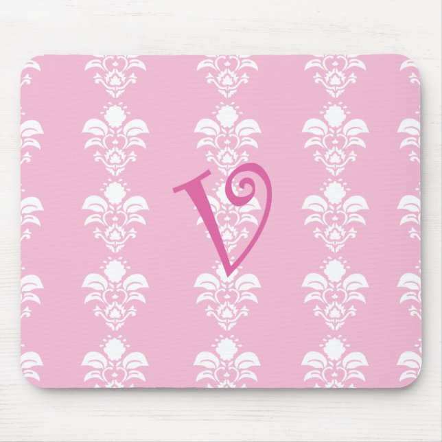 Tapis De Souris Damassé blanche rose-clair "v " de Mousepad (Devant)