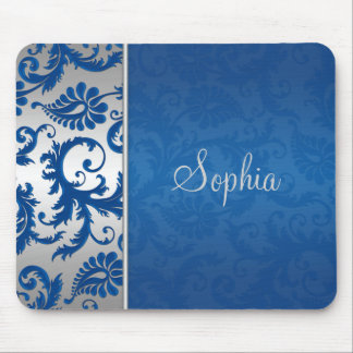 Tapis De Souris Damassé bleue et argentée Mousepad