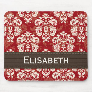 Tapis De Souris Damassé crème rouge-brun Mousepad
