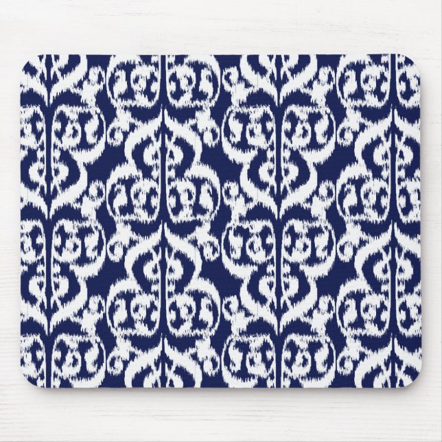 Tapis De Souris Damassé maure d'Ikat - indigo et blanc (Devant)